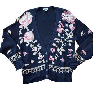 Vtg Gallagher Cardigan Cottagecore Sweater Floral Size Large